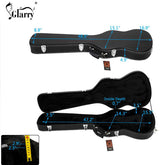 Black guitar case with measurements on a white background, featuring the Glarry brand.