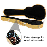 Guitar case with extra storage for small accessories on a white background
