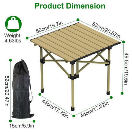 Dimensions and weight of a portable folding table with carrying bag