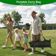 Family walking outdoors with a portable carry bag
