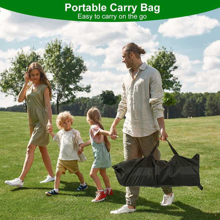Family walking outdoors with a portable carry bag