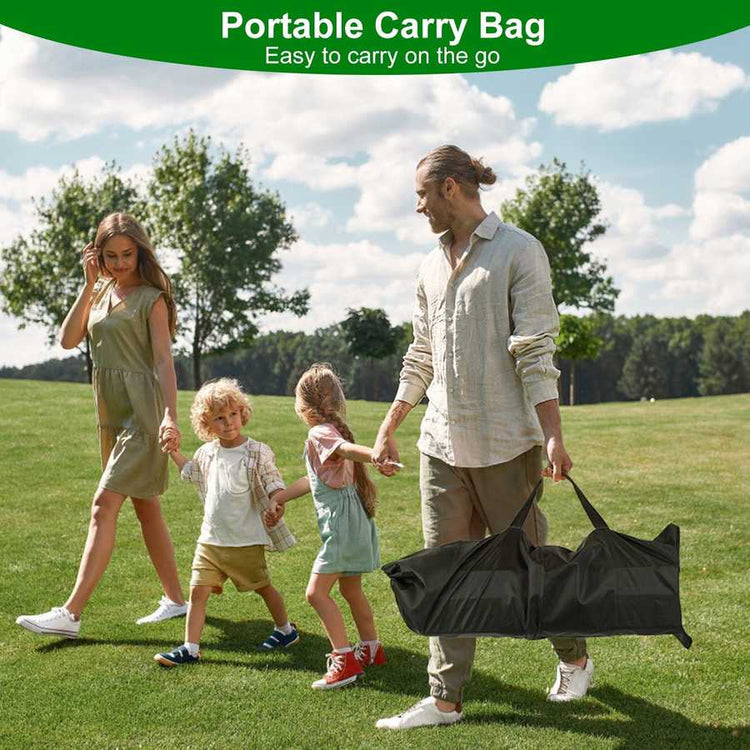 Family walking outdoors with a portable carry bag