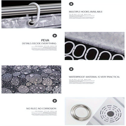 3D Pebble Pattern Shower Curtain Liner – Heavy-Duty PEVA Material with Magnets, 71x71 Inches, Perfect for Shower Stalls & Bathtubs