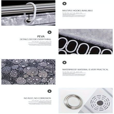 3D Pebble Pattern Shower Curtain Liner – Heavy-Duty PEVA Material with Magnets, 71x71 Inches, Perfect for Shower Stalls & Bathtubs