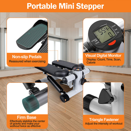 Steppers for Exercise, Mini Stair Stepper with Resistance Bands at Home Workout Equipment with 330.7LBS Loading Capacity, Hydraulic Fitness Stepper with LCD Monitor