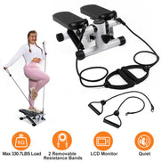Steppers for Exercise, Mini Stair Stepper with Resistance Bands at Home Workout Equipment with 330.7LBS Loading Capacity, Hydraulic Fitness Stepper with LCD Monitor Default Title