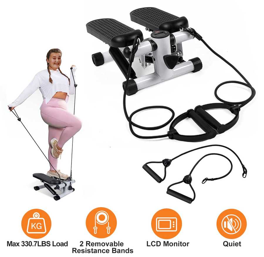 Steppers for Exercise, Mini Stair Stepper with Resistance Bands at Home Workout Equipment with 330.7LBS Loading Capacity, Hydraulic Fitness Stepper with LCD Monitor Default Title