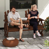 Two people sitting on a wooden bench outdoors, enjoying coffee.