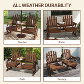 Wooden outdoor furniture set with table and chairs labeled for different outdoor settings.