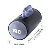 Dimensions of a single 15lb Adjustable Water Dumbbell: 31.5cm length and 17cm diameter, ideal for compact and portable fitness gear.