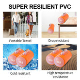Durable Water Dumbbell Set made of super resilient PVC, shown in travel, cold, drop, and heat-resistant scenarios for versatile use.