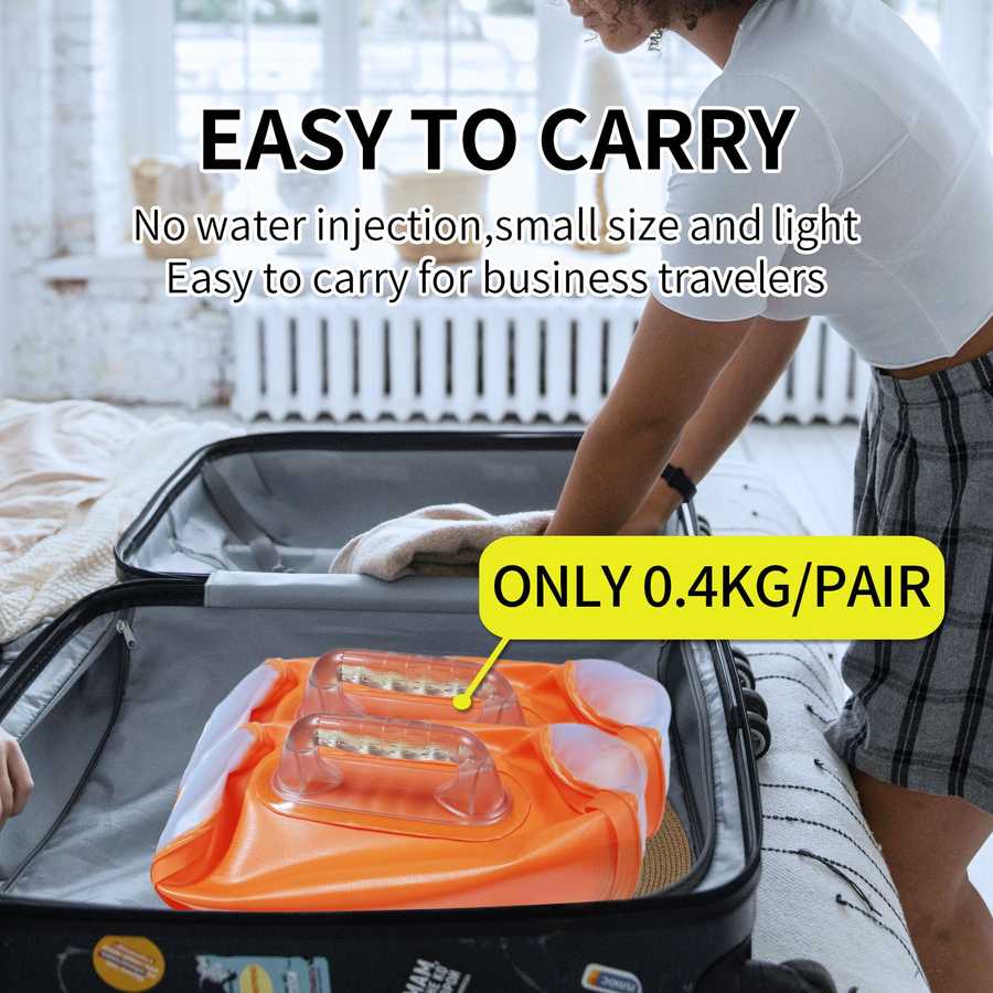 Portable Water Dumbbell Set packed in a suitcase, lightweight at only 0.4KG per pair, perfect for business travelers and fitness on the move.