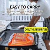 Portable Water Dumbbell Set packed in a suitcase, lightweight at only 0.4KG per pair, perfect for business travelers and fitness on the move.