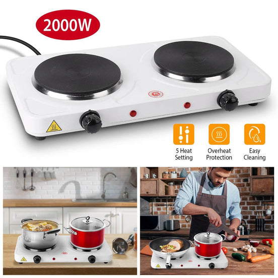 Cooking electric heating plate, 2-burner electric stove, 2000 watt portable electric stove, glass stove, easy to clean, suitable for RV/home/camping 110V Default Title