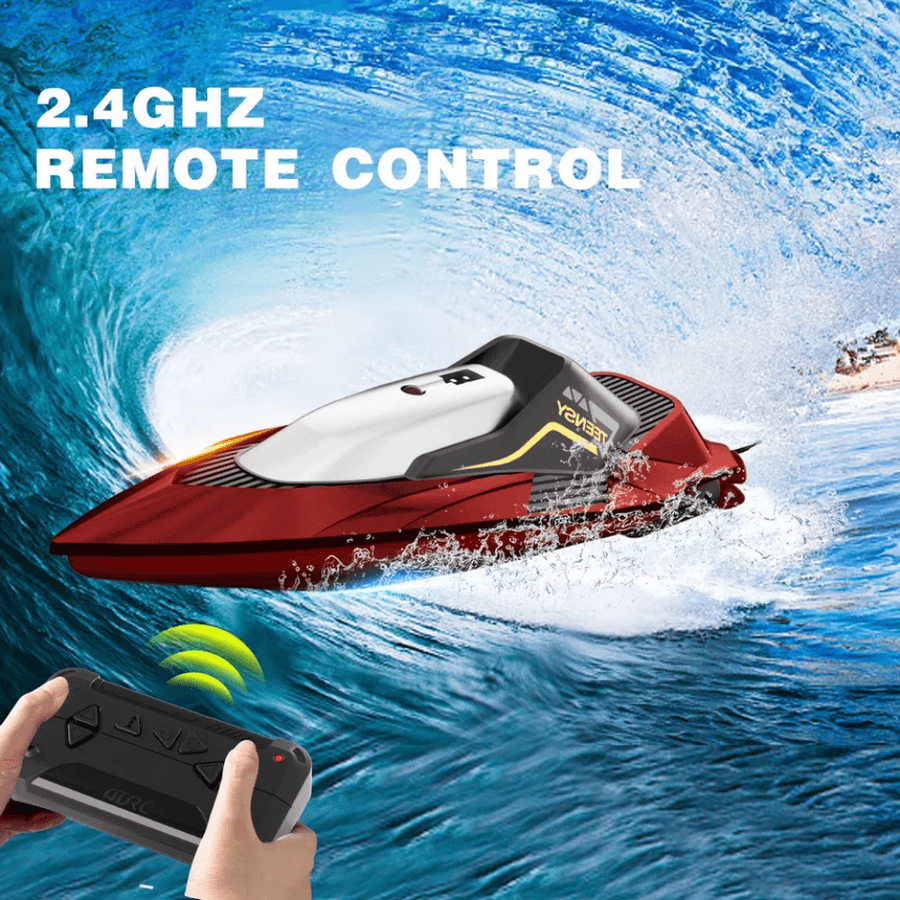 S5 RC Boat for Pools and Lakes - S5 RC boat racing on water with 2.4GHz remote control, ideal for high-speed multiplayer fun.