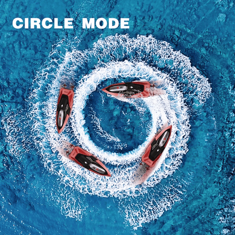 S5 RC Boat for Pools and Lakes - S5 RC boat performing in circle mode, creating dynamic water patterns for exciting gameplay.