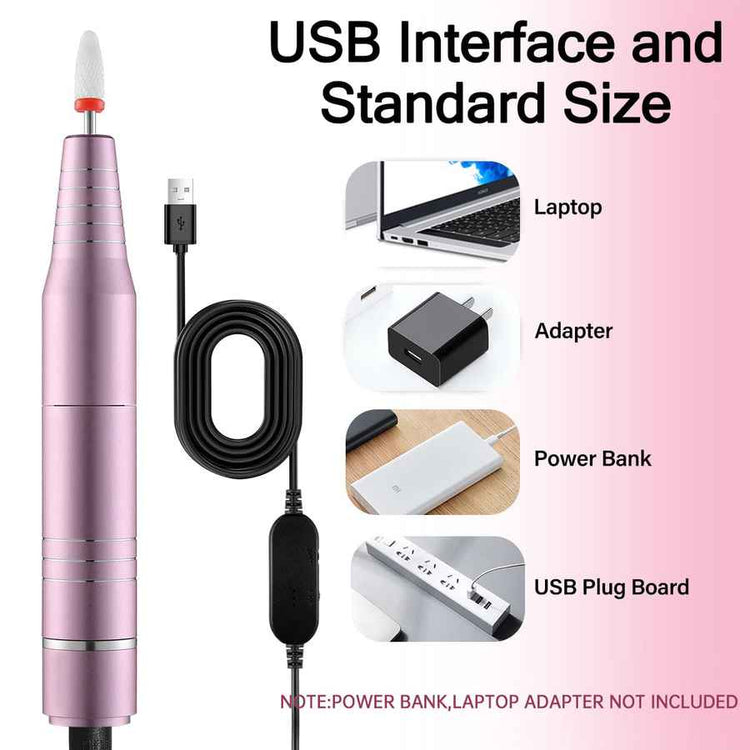 Pink USB interface device with accessories on a pink background