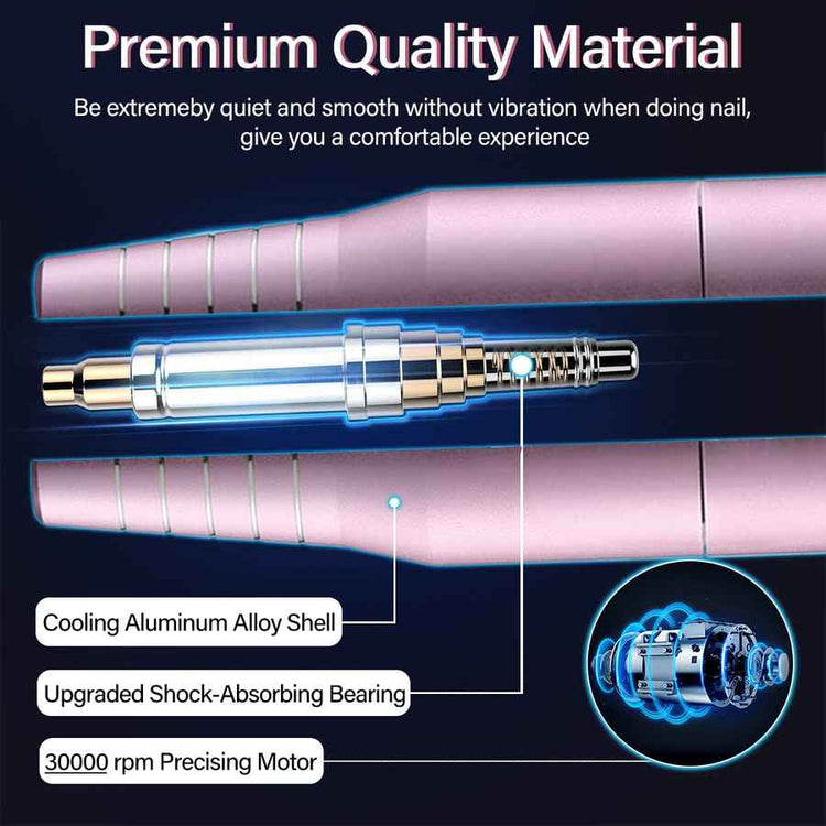Nail drill with highlighted features on a dark background