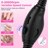 Nail art machine with variable speed control on a pink background