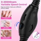 Nail art machine with variable speed control on a pink background