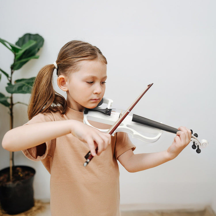 Full Size 4/4 Bunnel Edge Electric Silent Violin with Case, Bow, Rosin, Headphone Connecting Line, White