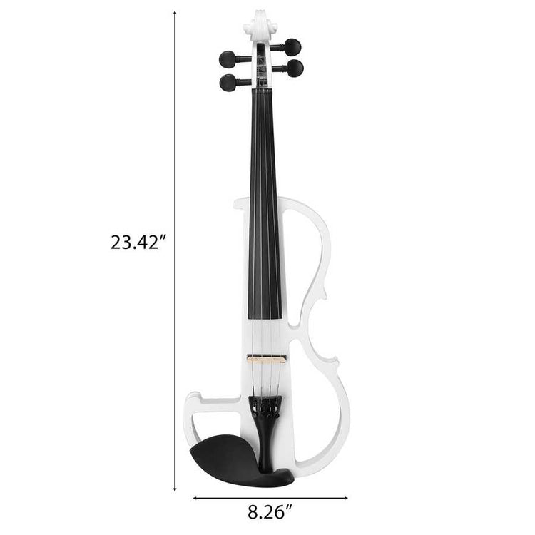 White violin with dimensions labeled on a white background