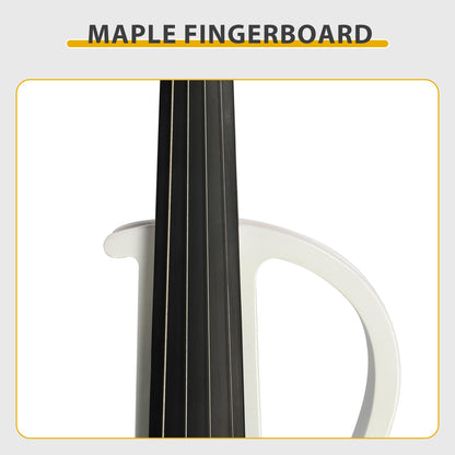 Full Size 4/4 Bunnel Edge Electric Silent Violin with Case, Bow, Rosin, Headphone Connecting Line, White
