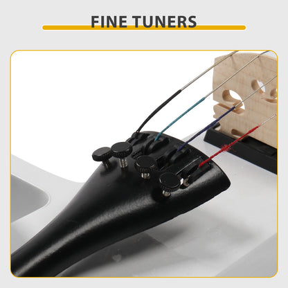 Full Size 4/4 Bunnel Edge Electric Silent Violin with Case, Bow, Rosin, Headphone Connecting Line, White