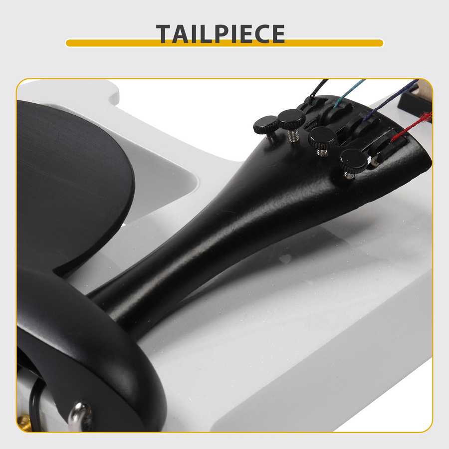 Close-up of a guitar tailpiece on a white background with &