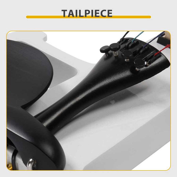 Close-up of a guitar tailpiece on a white background with &