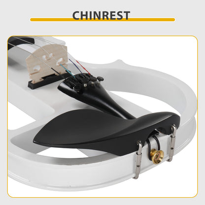 Full Size 4/4 Bunnel Edge Electric Silent Violin with Case, Bow, Rosin, Headphone Connecting Line, White