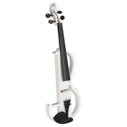 Full Size 4/4 Bunnel Edge Electric Silent Violin with Case, Bow, Rosin, Headphone Connecting Line, White