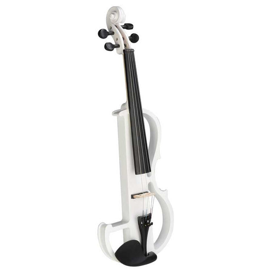 Full Size 4/4 Bunnel Edge Electric Silent Violin with Case, Bow, Rosin, Headphone Connecting Line, White