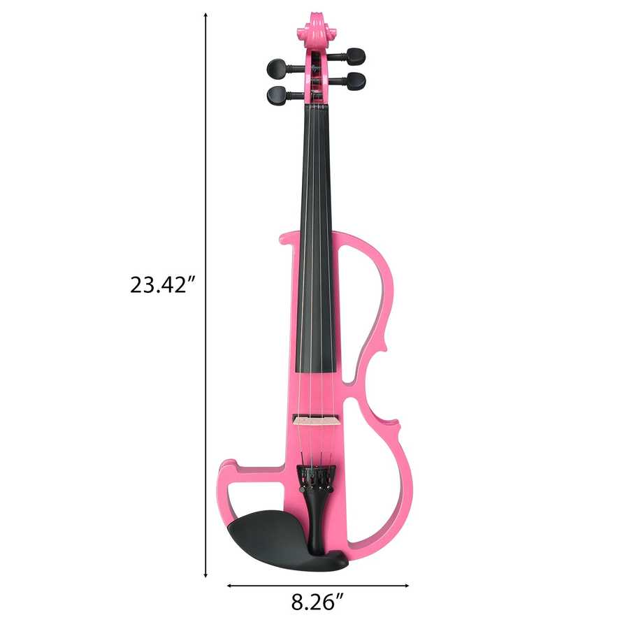 Pink violin with dimensions labeled on a white background