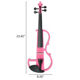 Pink violin with dimensions labeled on a white background