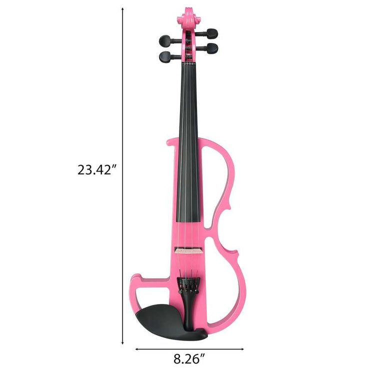 Pink violin with dimensions labeled on a white background