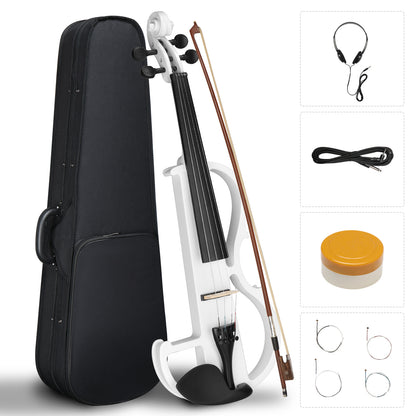 Full Size 4/4 Bunnel Edge Electric Silent Violin with Case, Bow, Rosin, Headphone Connecting Line, White Default Title