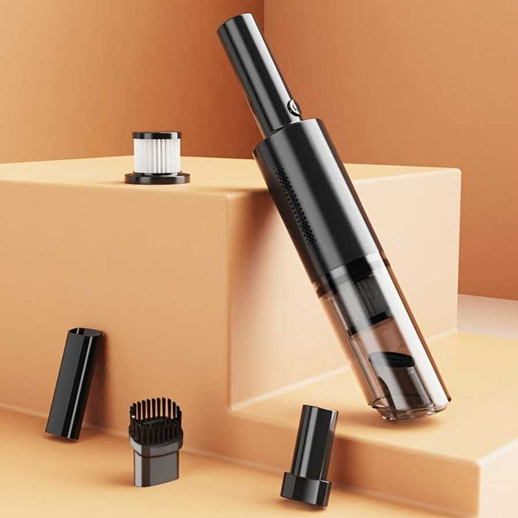 Versatile Car Vacuum Cleaner - 120W Rechargeable displayed with brush, crevice, and flat nozzle attachments for multi-surface cleaning.