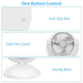 One button control for portable desk fan with anti-slip mat and sturdy base