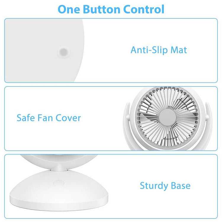 One button control for portable desk fan with anti-slip mat and sturdy base