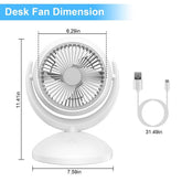 Desk fan with dimensions and USB cable