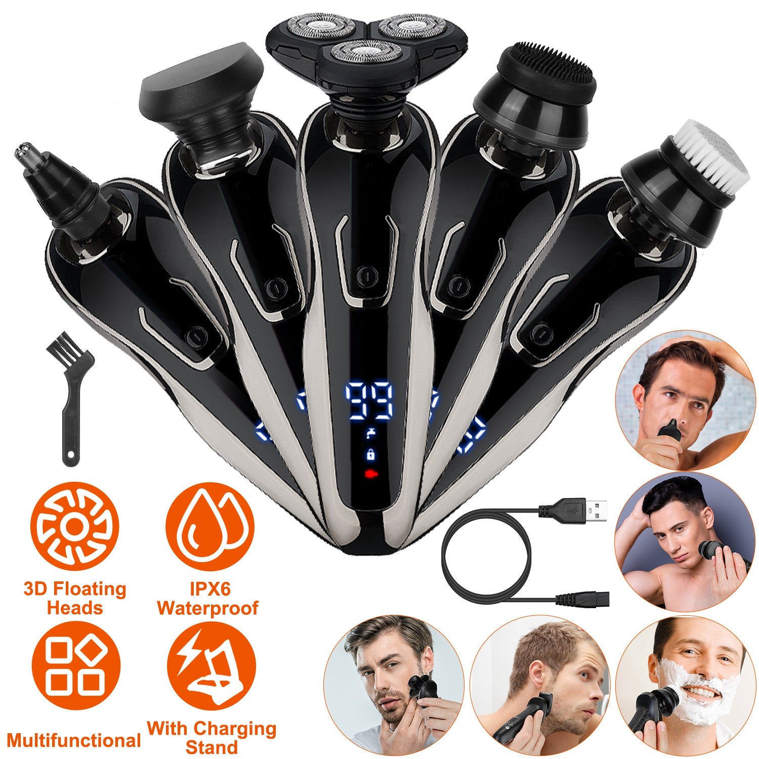 5 In 1 Electric Razor Shaver Rechargeable Cordless Head Beard Trimmer Shaver Kit IPX6 Waterproof Dry Wet Grooming Kit Default Title