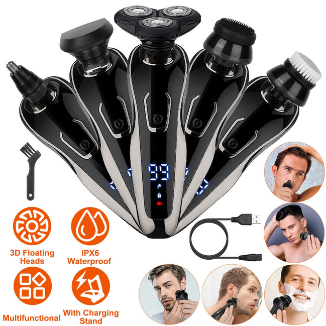 5 In 1 Electric Razor Shaver Rechargeable Cordless Head Beard Trimmer Shaver Kit IPX6 Waterproof Dry Wet Grooming Kit Default Title
