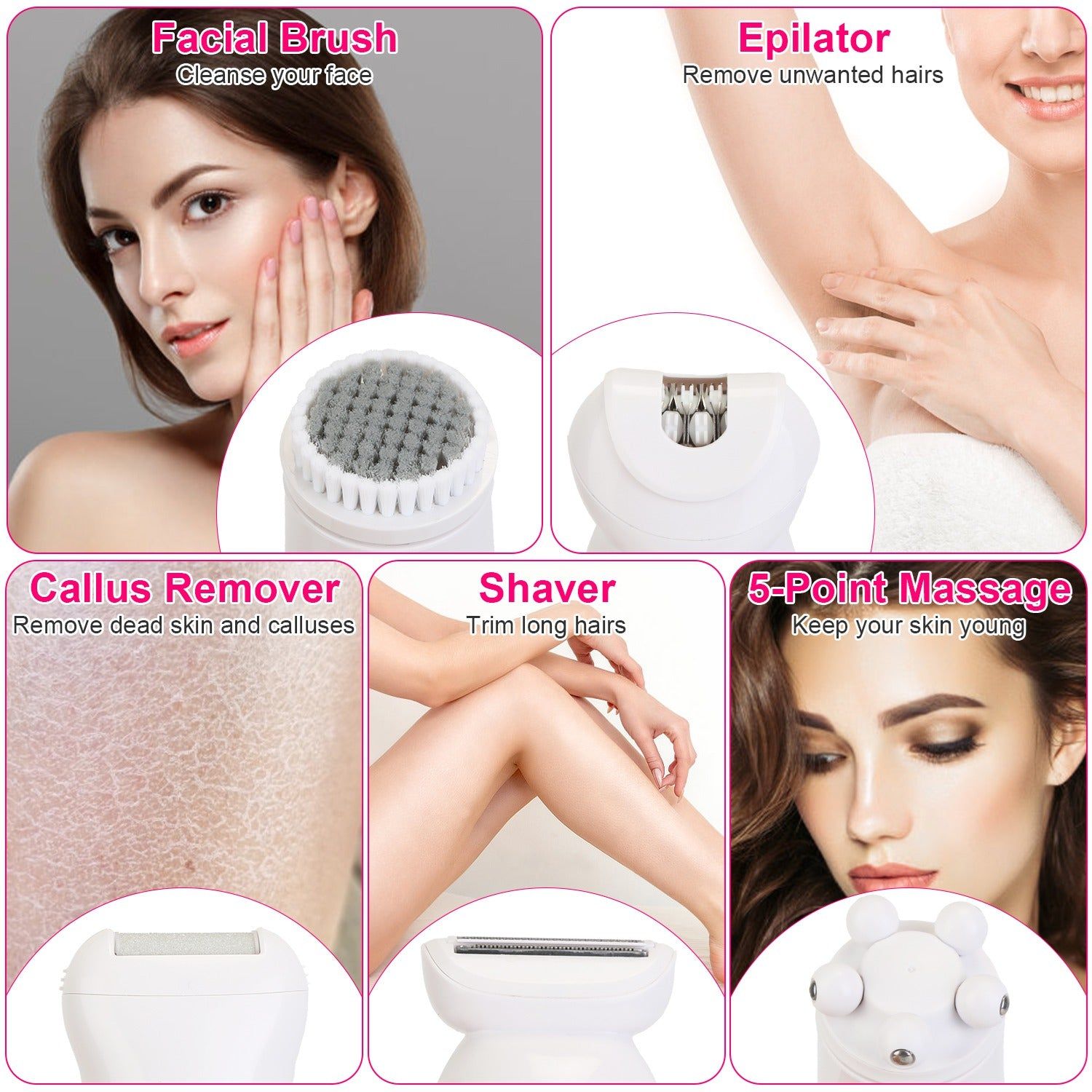 5 In 1 Electric Body Epilator Rechargeable Women&