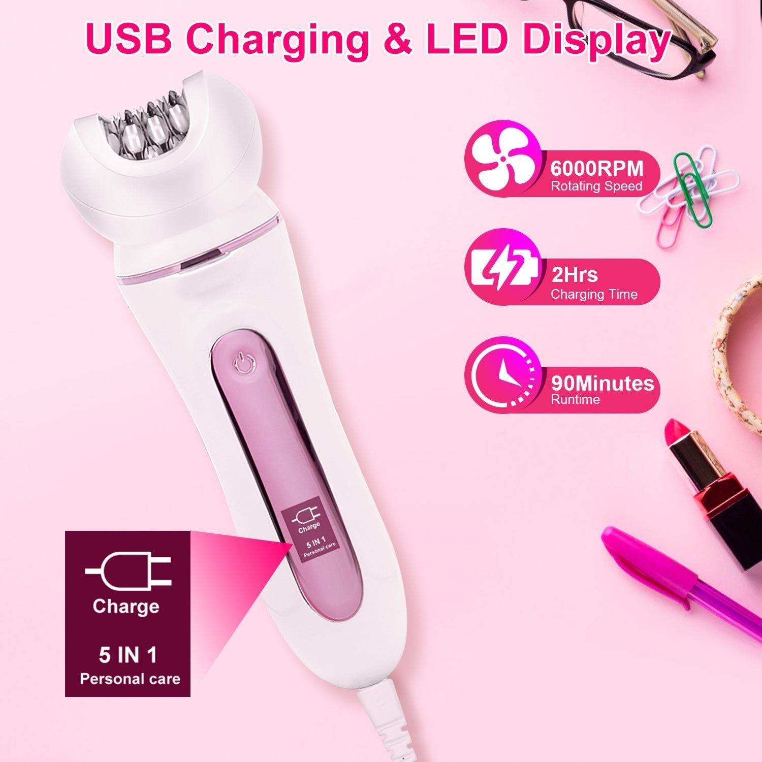 5 In 1 Electric Body Epilator Rechargeable Women&