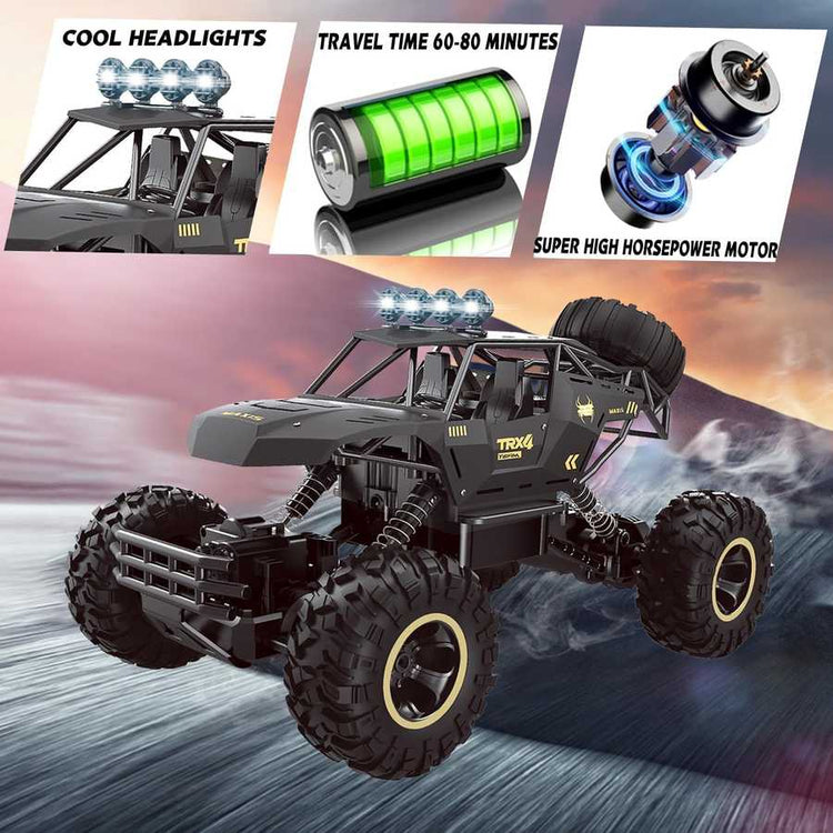 Toy truck with features highlighted on a colorful background