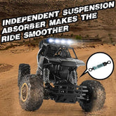 Monster truck in desert with text about independent suspension absorber