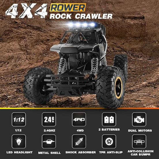 2026 2 Batteries 1:12 Metal RC Remote Control Off Road Car Truck Shell LED Headlights