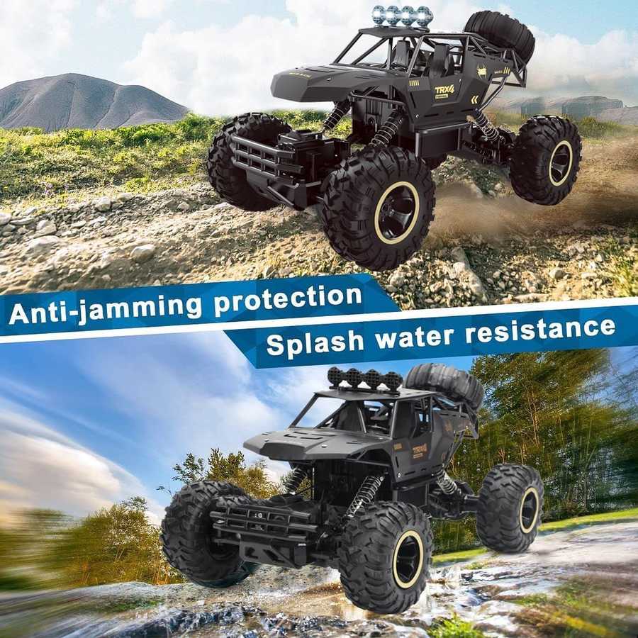 Monster truck on a rocky terrain with &