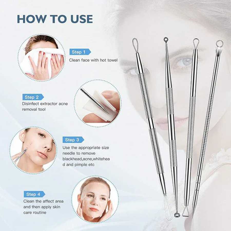 Blackhead remover lumps Popper tool kit with diagonal tweezers